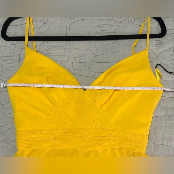 NWT Mac Duggal Ieena Spaghetti Strap High Low Chiffon Dress 6 Mango Yellow - Picture 8 of 10